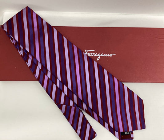 Salvatore Ferragamo Stripe Silk Tie Purple Red Mix Style 356693/02 (Very Good)