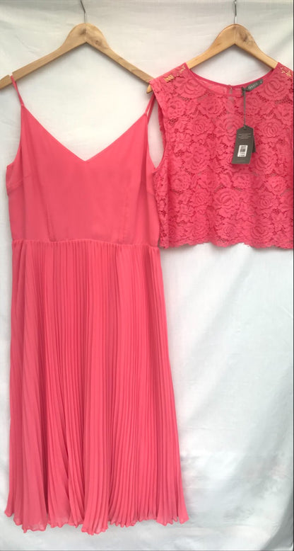 Oasis Pink 2 Piece Lace Top Maxi Dress, Size UK 16, BNWT, RRP £78.00
