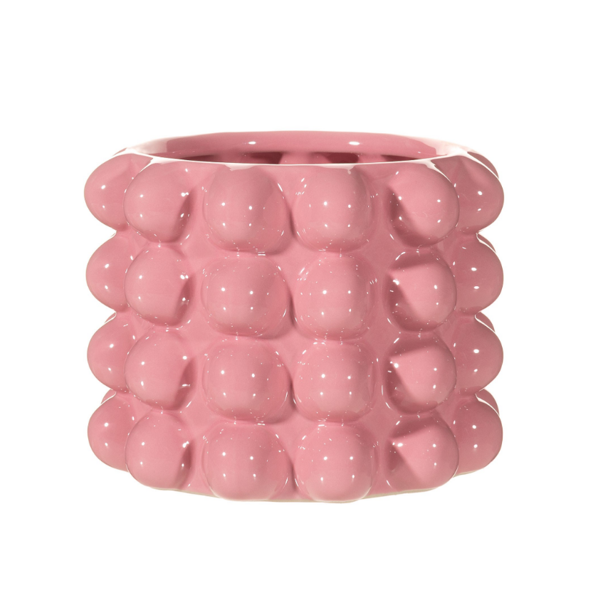Pink bobble planter against a white background