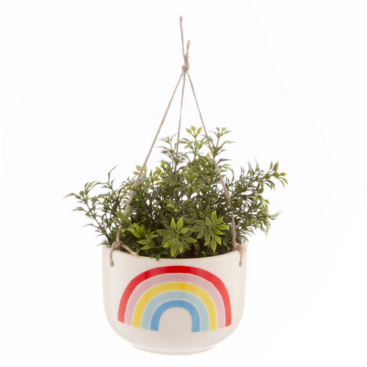 hanging planter with foliage inside