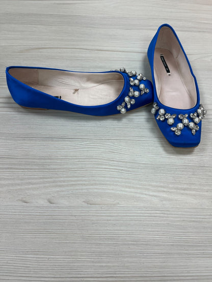 Zara Blue Embellished Flat Slip On Shoes Size 2
